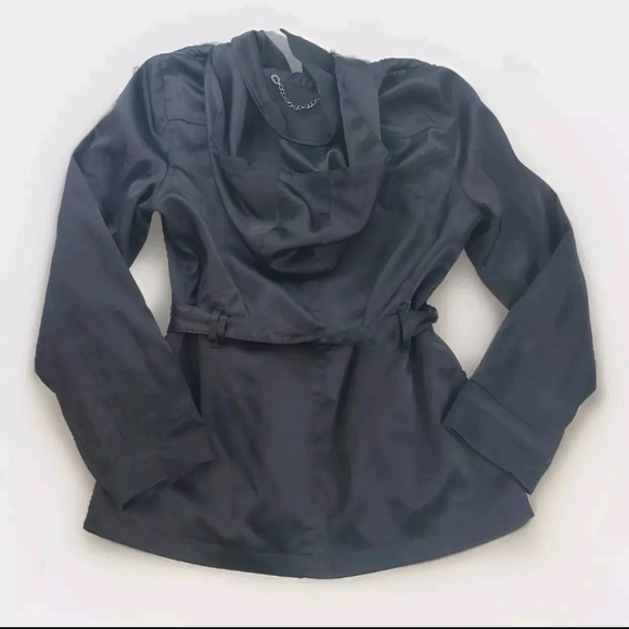 Vntg Women's Jacket Removable Hood Belt Black Silky CS Signature Ukraine Made S - Picture 10 of 11